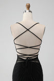 Black Tight Spaghetti Straps Corset Short Prom Dress with Beading