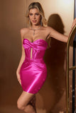 Stylish Fuchsia Bodycon Strapless Satin Corset Short Prom Dress