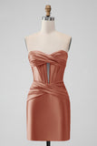 Stylish Fuchsia Bodycon Strapless Satin Corset Short Prom Dress