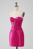 Fuchsia Bodycon Sweetheart Satin Corset Short Prom Dress