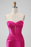 Fuchsia Bodycon Sweetheart Satin Corset Short Prom Dress