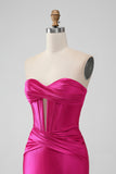 Fuchsia Bodycon Sweetheart Satin Corset Short Prom Dress