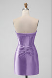 Stylish Fuchsia Bodycon Strapless Satin Corset Short Prom Dress