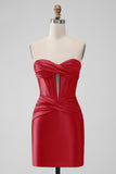 Stylish Fuchsia Bodycon Strapless Satin Corset Short Prom Dress