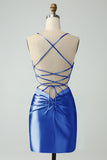 Purple Bodycon Spaghetti Straps Lace Up Satin Prom Dress