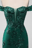 Dark Green Off the Shoulder Applique Sequins Short Prom Dress