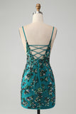 Dark Green Spaghetti Straps Sequins Bodycon Prom Dress with Beading