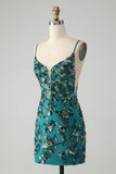 Dark Green Spaghetti Straps Sequins Bodycon Prom Dress with Beading