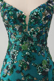 Dark Green Spaghetti Straps Sequins Bodycon Prom Dress with Beading