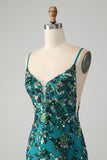 Dark Green Spaghetti Straps Sequins Bodycon Prom Dress with Beading