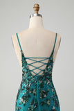 Dark Green Spaghetti Straps Sequins Bodycon Prom Dress with Beading