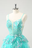 Cute Sparkly A-Line Green Spaghetti Straps Tiered Prom Dress with Sequins