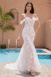 Gorgeous Off the Shoulder Applique Mermaid Maxi Wedding Dress