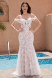 Gorgeous Off the Shoulder Applique Mermaid Maxi Wedding Dress