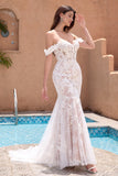 Gorgeous Off the Shoulder Applique Mermaid Maxi Wedding Dress