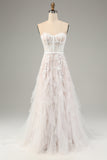 Sweetheart Corset Applique Ruffles A-Line Wedding Dress