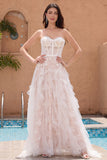 Bohemian Strapless Corset Applique Ruffles A-Line Wedding Dress