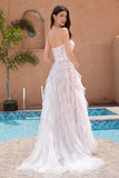 Bohemian Strapless Corset Applique Ruffles A-Line Wedding Dress