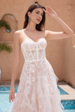 Bohemian Strapless Corset Applique Ruffles A-Line Wedding Dress