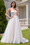 Sweetheart Corset Applique A-Line Tulle Wedding Dress