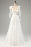 Princess Embroidery Lace Up Wedding Dress with Convertible Sleeves