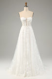 Princess Embroidery Lace Up Wedding Dress with Convertible Sleeves