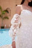 White Sweetheart Applique A Line Wedding Dress with Detachable Sleeves