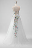 Fairy White A Line Strapless 3D Flowers Wedding Dress with Slit