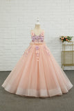 Pink Tulle Applique Spaghetti Straps Flower Girl Dress