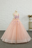 Pink Tulle Applique Spaghetti Straps Flower Girl Dress