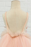 Pink Tulle Applique Spaghetti Straps Flower Girl Dress