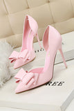 Sweet Bow Pointed Side Hollow High Heels