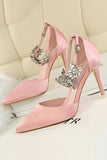 Silver Ankle Strap Prom Heels with Crystals