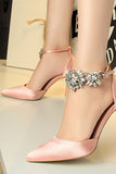 Silver Ankle Strap Prom Heels with Crystals