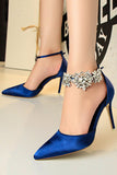 Silver Ankle Strap Prom Heels with Crystals