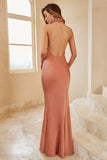 Mermaid Halter Blush Long Bridesmaid Dress with Backless