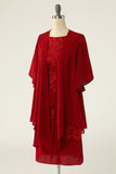 Dark Red Two Piece Mother of the Bride Dress with Lace