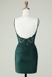 Spaghetti Straps Dark Green Corset Party Dress with Beading