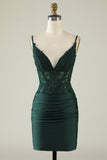 Sheath Spaghetti Straps Dark Green Prom Dress with Beading