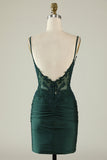 Sheath Spaghetti Straps Dark Green Prom Dress with Beading