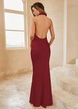 Mermaid Halter Blush Long Bridesmaid Dress with Backless