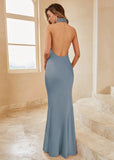 Mermaid Halter Blush Long Bridesmaid Dress with Backless