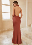 Mermaid Halter Blush Long Bridesmaid Dress with Backless