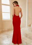 Mermaid Halter Blush Long Bridesmaid Dress with Backless