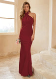 Mermaid Halter Blush Long Bridesmaid Dress with Backless