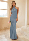 Mermaid Halter Blush Long Bridesmaid Dress with Backless