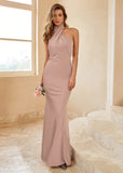 Mermaid Halter Blush Long Bridesmaid Dress with Backless