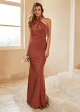 Mermaid Halter Blush Long Bridesmaid Dress with Backless