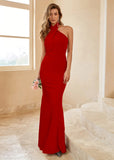 Mermaid Halter Blush Long Bridesmaid Dress with Backless