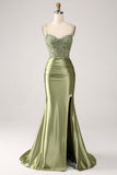 Mermaid Sage Corset Sequined Prom Dress with Slit